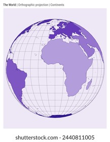 World Map. Orthographic projection. Continents style. High Detail World map for infographics, education, reports, presentations. Vector illustration.