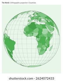World Map. Orthographic projection. Countries style. High Detail World map for infographics, education, reports, presentations. Vector illustration.