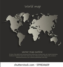 World map outline card blank black vector
