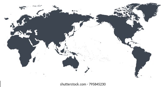 World Map Outline Contour Silhouette - Asia in Center - vector