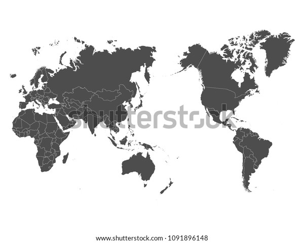 World Map\
Outline Contour Silhouette - Asia in\
Center