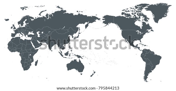 World Map Outline Contour Silhouette - Asia in\
Center - vector