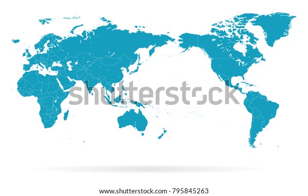 World Map Outline Contour Silhouette - Asia in\
Center - vector