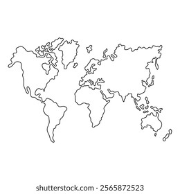 World map outline. Globe drawn by hand in black pencil. Strokes. Political map of the world on a white background. Countries. Vector illustration. Scribble. Handmade.