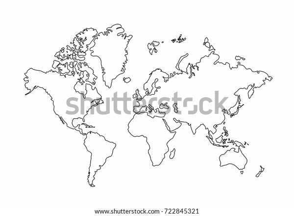 白い背景に世界地図のアウトライングラフィックスフリーハンド図