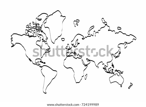 World Map Outline Graphic Freehand Drawing On White Background Vector Of Asia Europe North 8951