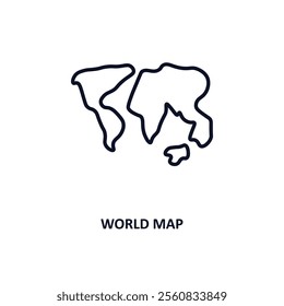 world map outline icon.  Thin line icon from education collection. Editable vector isolated on white background