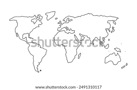 world map outline, linear doodle illustration