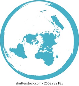 Mapa do mundo com contorno em Polo Norte Azimuthal Sistema de coordenadas equidistantes