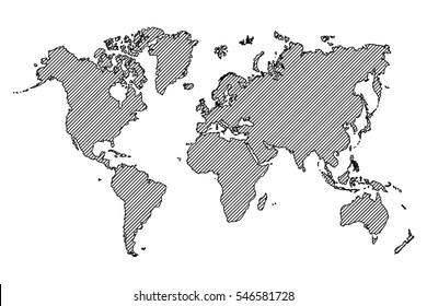 World map . outline and oblique line .