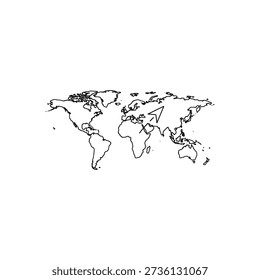 World Map Outline on White Background Illustration