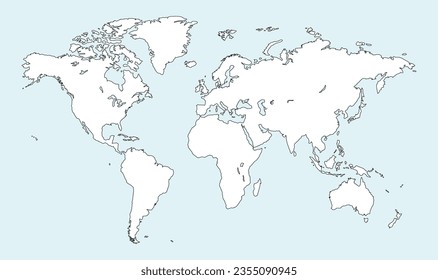 Ilustración del vector de estilo de esbozo de mapa mundial. Asia Europa África Australia América del Norte y América del Sur