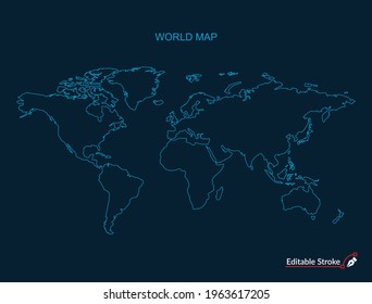 World Map Outline Vector With Editable Stroke