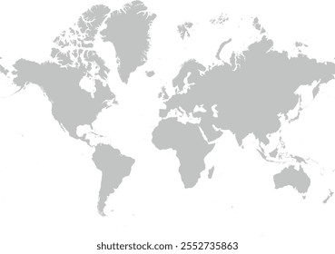 World map with outline in WGS 1984 Web Mercator Auxiliary Sphere coordinate system