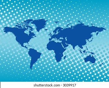 World Map over halftone background (Vector)