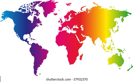 World map painted in seven primary colours