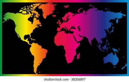 World map painted in seven primary colors
