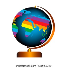 World map painted in seven primary colors. Rainbow lgbt symbol pride flag. Vector illustration