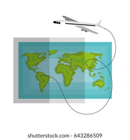 world map paper with airplane