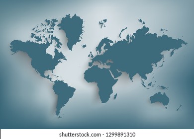 World map paper. Map of the world on a gray background. Countries. Blue. Is isolated. Vector illustration.