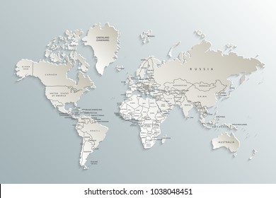 World map paper. Political map of the world on a gray background. Countries.