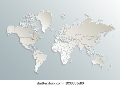 World map paper. Political map of the world on a gray background. Countries.