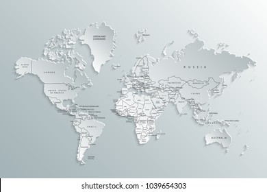 Papel de mapa mundial. Mapa político do mundo em um fundo cinza. Países.