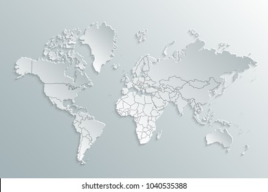 World Map Paper. Political Map Of The World On A Gray Background. Countries.