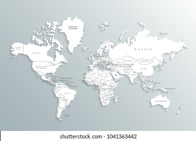 World map paper. Political map of the world on a gray background. Countries.