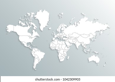 World Map Paper. Political Map Of The World On A Gray Background. Countries.