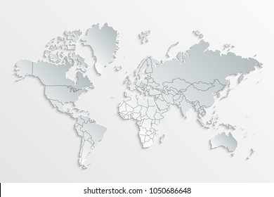 World map paper. Political map of the world on a gray background. Countries.