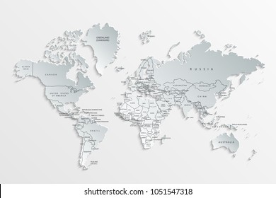 World map paper. Political map of the world on a gray background. Countries.