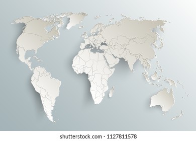 World map paper. Political map of the world on a gray background. Countries. Vector illustration.