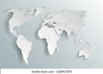 World map paper. Political map of the world on a gray background. Countries. Vector illustration.