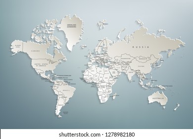 World map paper. Political map of the world on a gray background. Countries. Vector illustration.