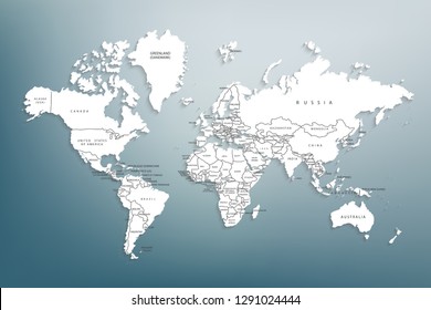 World map paper. Political map of the world on a gray background. Countries. White. Vector illustration.