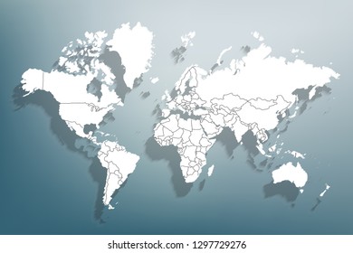World map paper. Political map of the world on a gray background. Countries. Blue. Is isolated. Vector illustration.