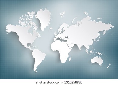 World map paper. Political map of the world on a gray background. Countries. White. Vector illustration.