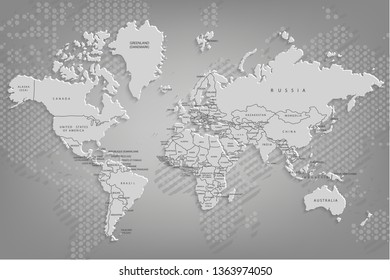 World map paper. Political map of the world on a gray background. Countries. Vector illustration.