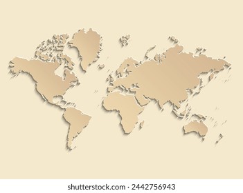 World map paper. Political map of the world on a beige background. Countries. Vector illustration.