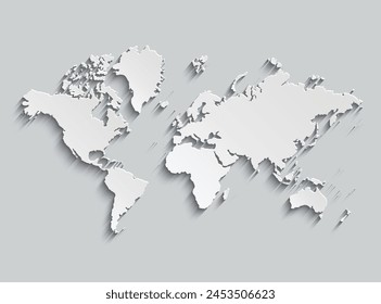 Papel del mapa mundial. Mapa político del mundo sobre un fondo gris. Países. Ilustración vectorial.