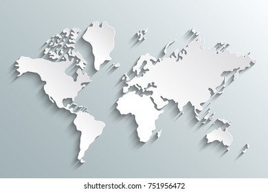 World map paper. Political map of the world. Paper world map on a grey background. Gray world map-countries. Illustration