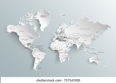 World map paper. Political map of the world on a gray background. Countries.