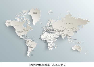 World map paper. Political map of the world on a gray background.