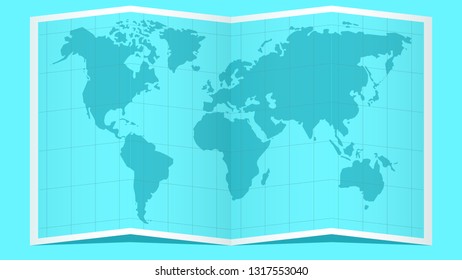 World map, paper map with shadow. Vector illustration