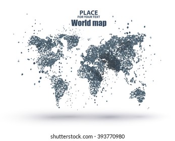 World map, particle divergent composition, vector illustration.