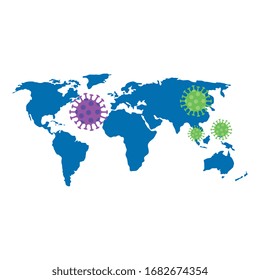 world map with particles covid 19 isolated icon vector illustration design