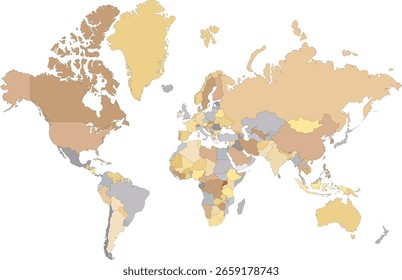 Mapa del mundo con países de colores pastel sobre fondo blanco. Mapa de Vector minimalista del mundo de los viajes y el turismo. Europa y América. 