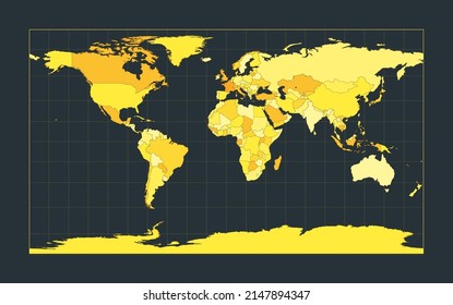 World Map. Patterson cylindrical projection. Futuristic world illustration for your infographic. Bright yellow country colors. Powerful vector illustration.
