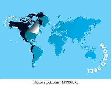 World map peeled at the edge with black base